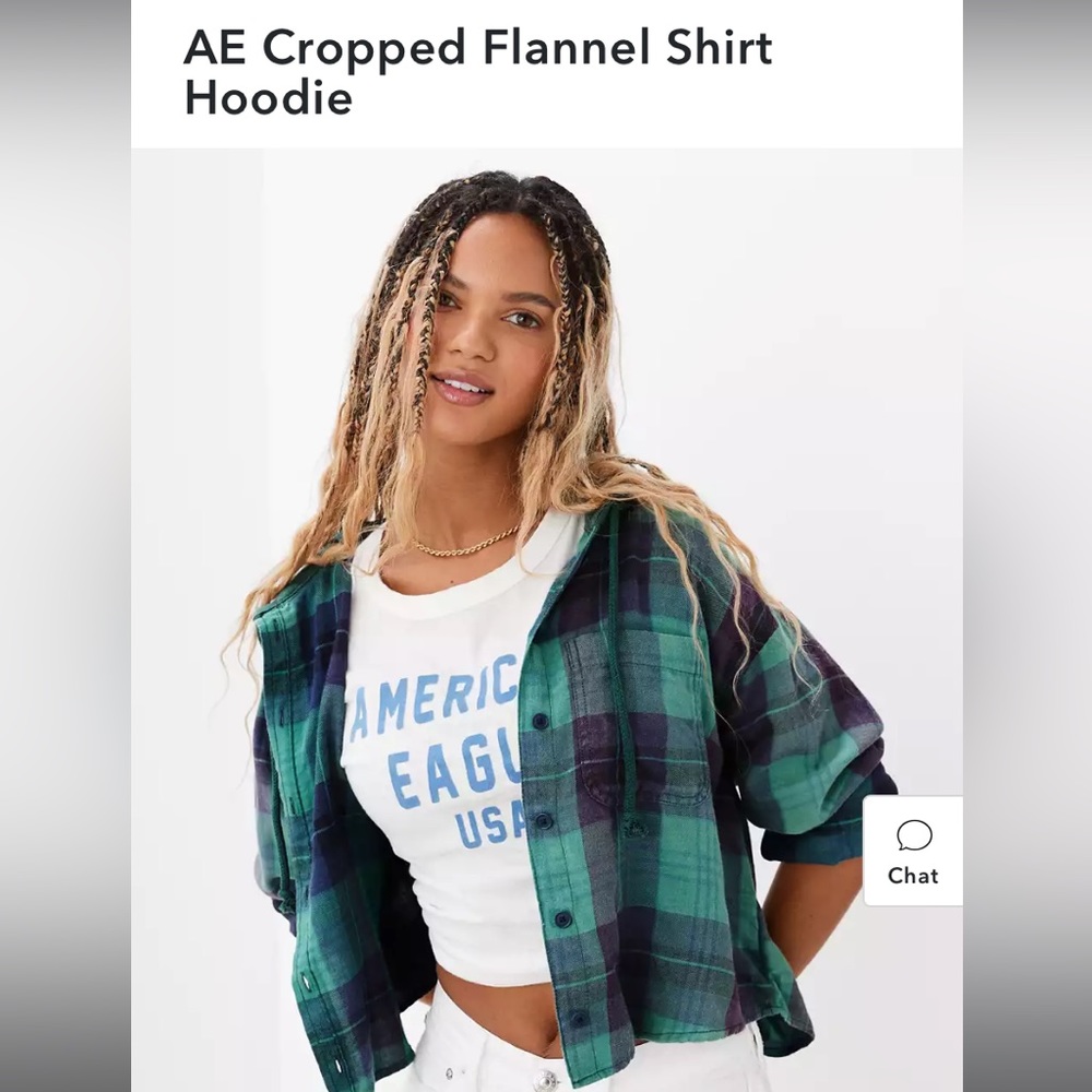 NWT American Eagle Cropped Flannel Shirt hoodie